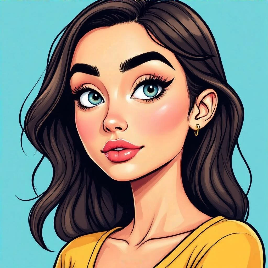a woman with thin eyebrows (cartoon colourful style) emoji