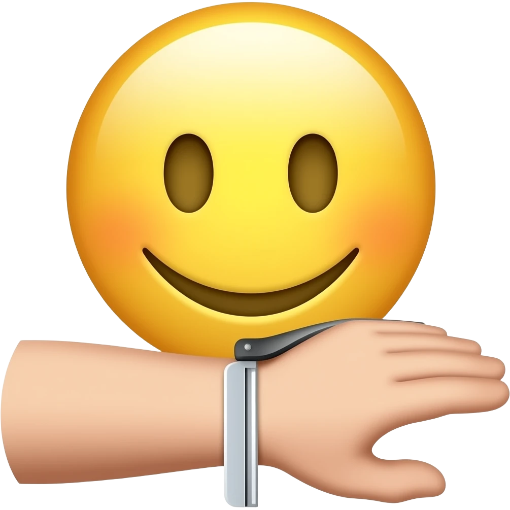 Smiling emoji cutting wrist with razor blade emoji
