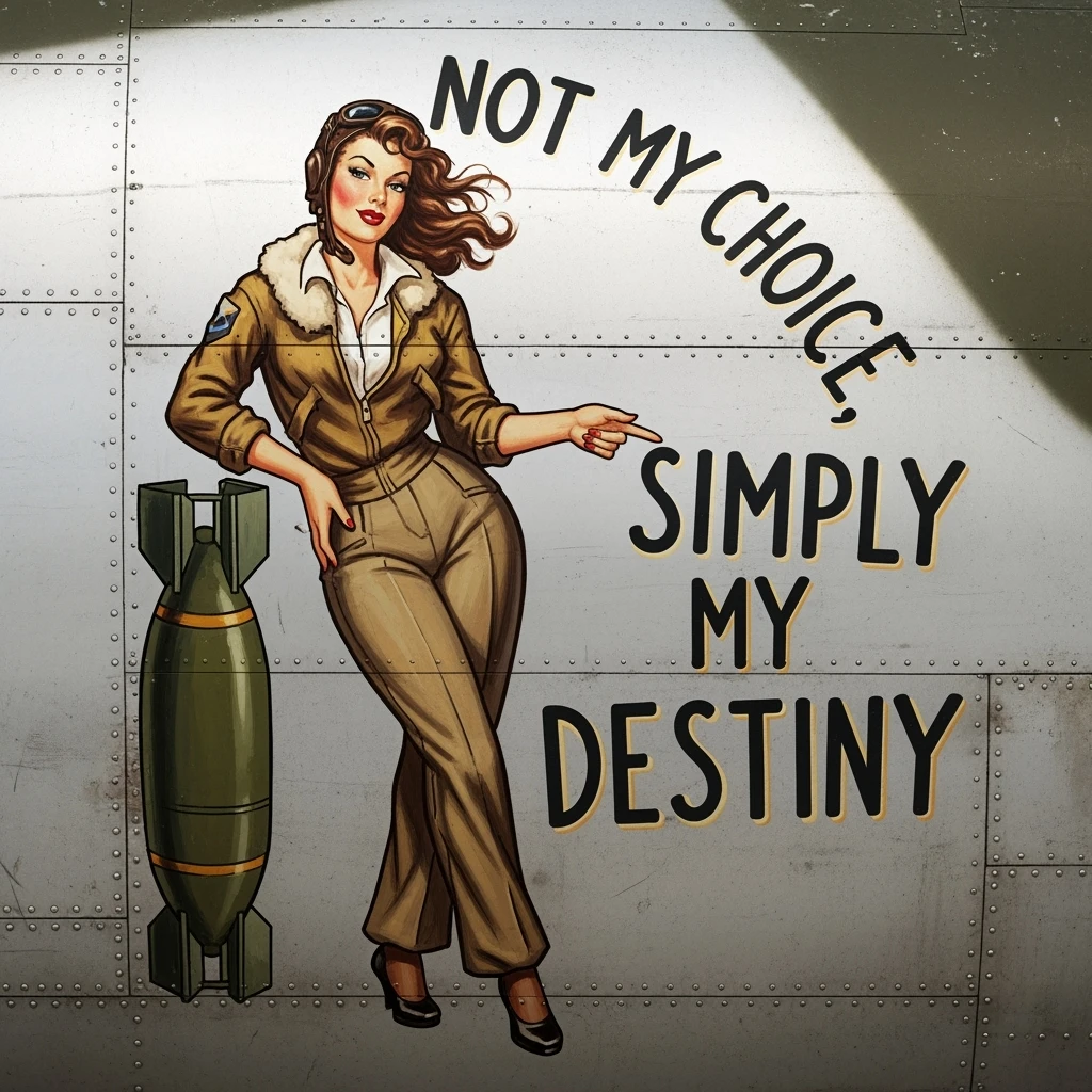 a retro military pinup fuselage decoration for the motto " not my choice, simply my destiny " emoji