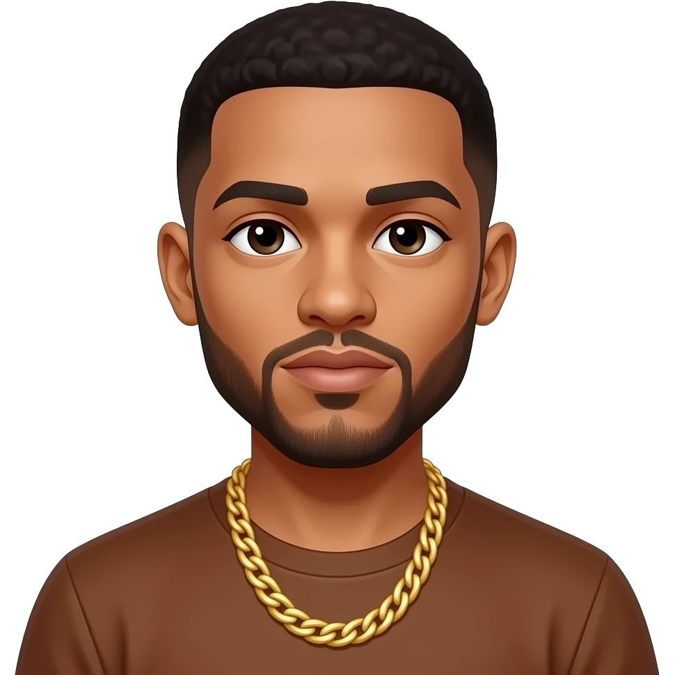 rapper in brown color shirt and wear gold chain emoji