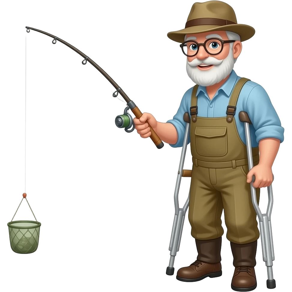 a fisherman with crutches fishing emoji