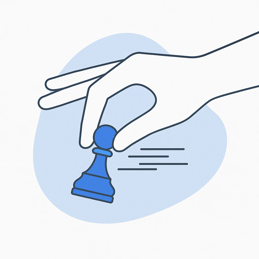 a hand moving fast, holding a chess pawn. Notion of speed is important emoji