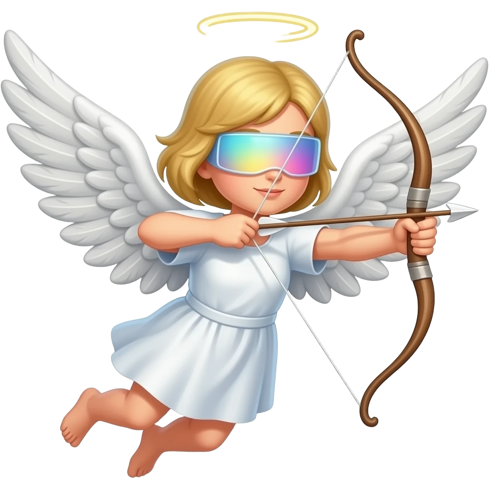 an angel with vibrant light covering the face flying shooting bow and arrows emoji