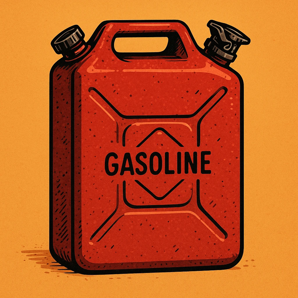 Сгенерируй мне канистру бензина  на однородном фоне в стиле чуть чуть  комикса. Канистра стоит четко прямо emoji