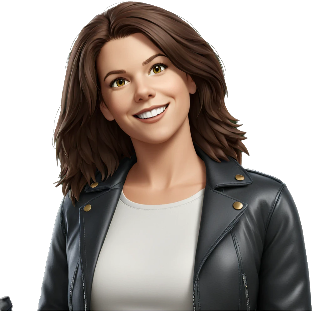 smiling girl in leather jacket emoji