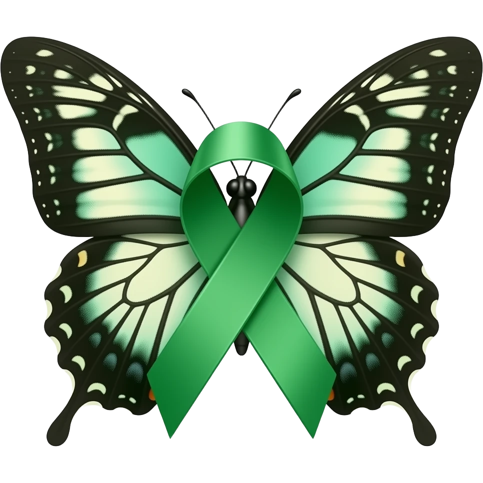 Butterfly , emerald cancer green ribbon emoji