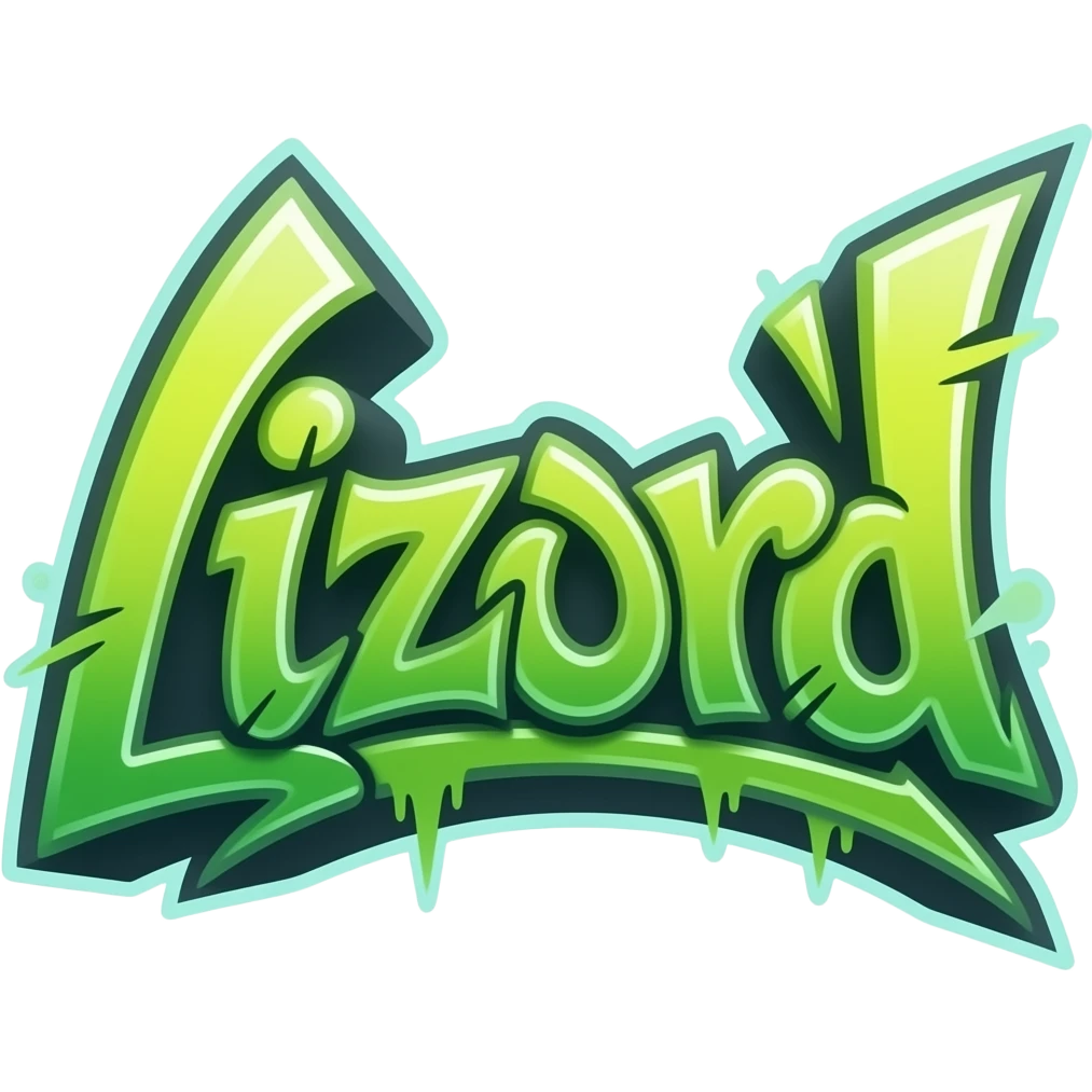 graffiti green metálico y 3D al estilo Cyber write "Lizord" png background with hrome effect and emoji
