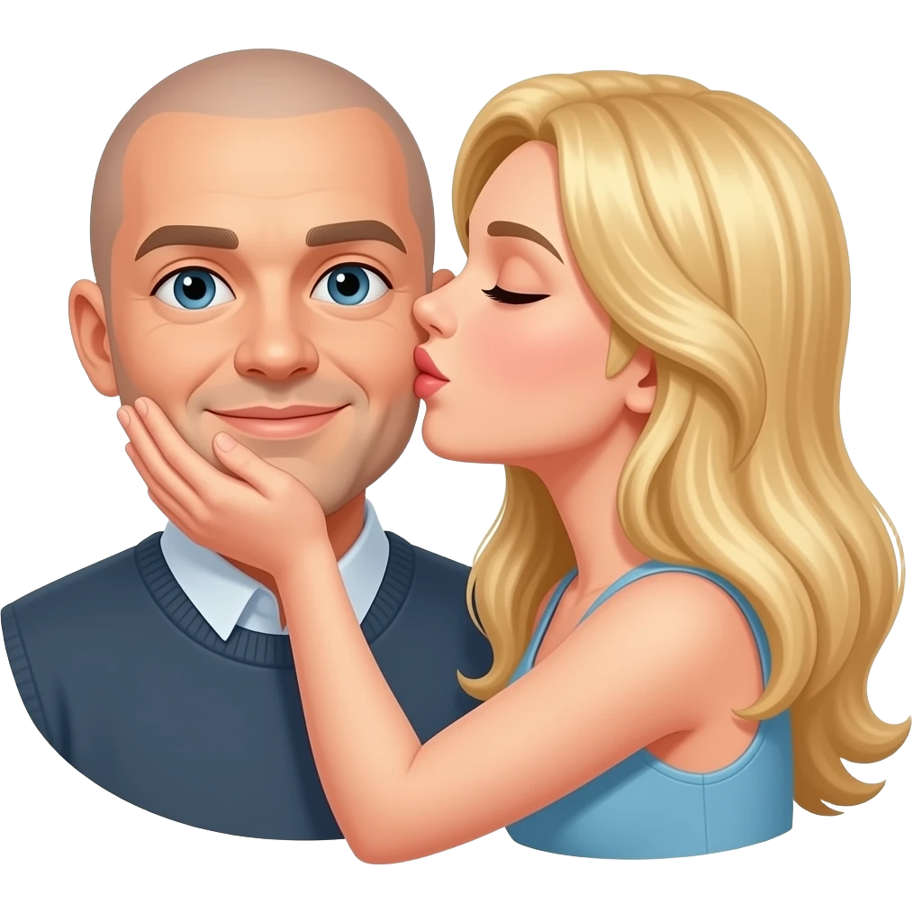 Frau, blonde lange Haare küsst mann mit Glatze emoji