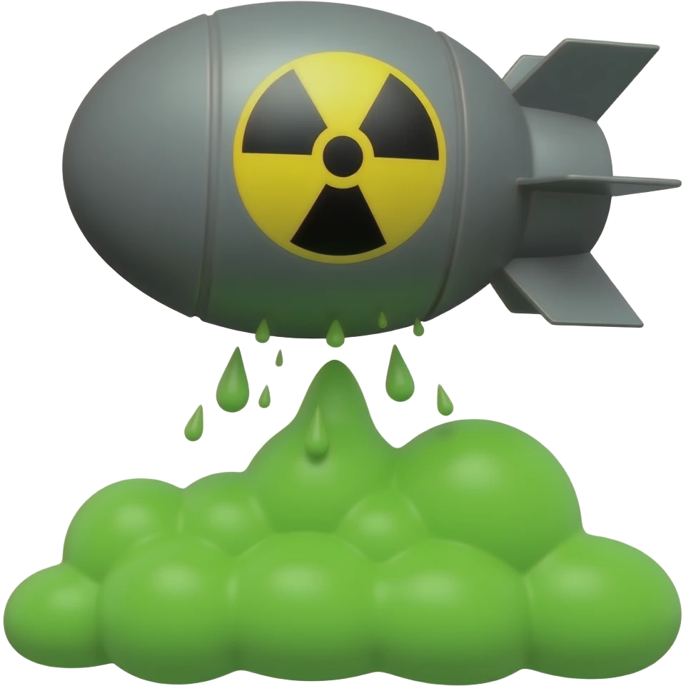 Make a nuke dropping and ther is a redioactive symbol on the nuke and under the nuke there is a green cloud emoji