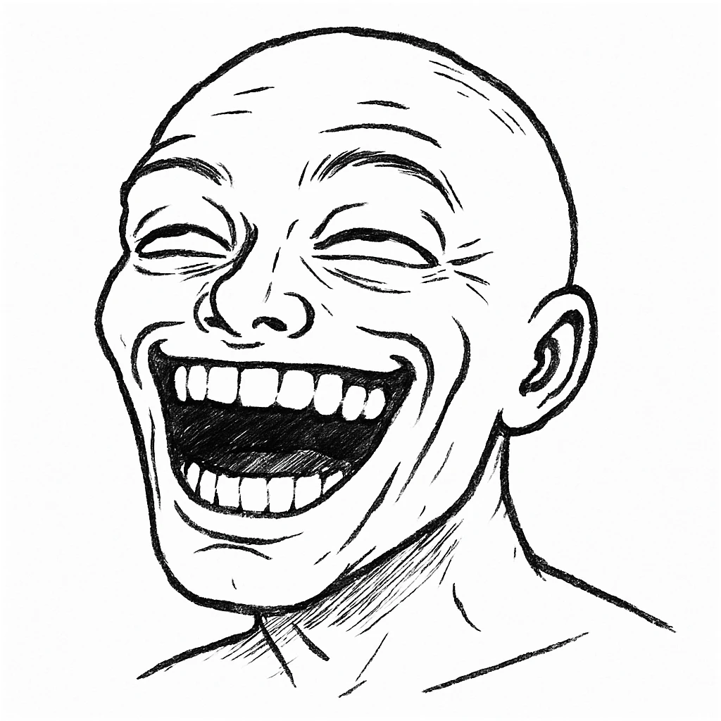 傻笑翻白眼：
"角色露出傻笑，嘴巴大张，眼睛翻白眼，面部肌肉紧张，表情搞笑又略带呆萌感” emoji