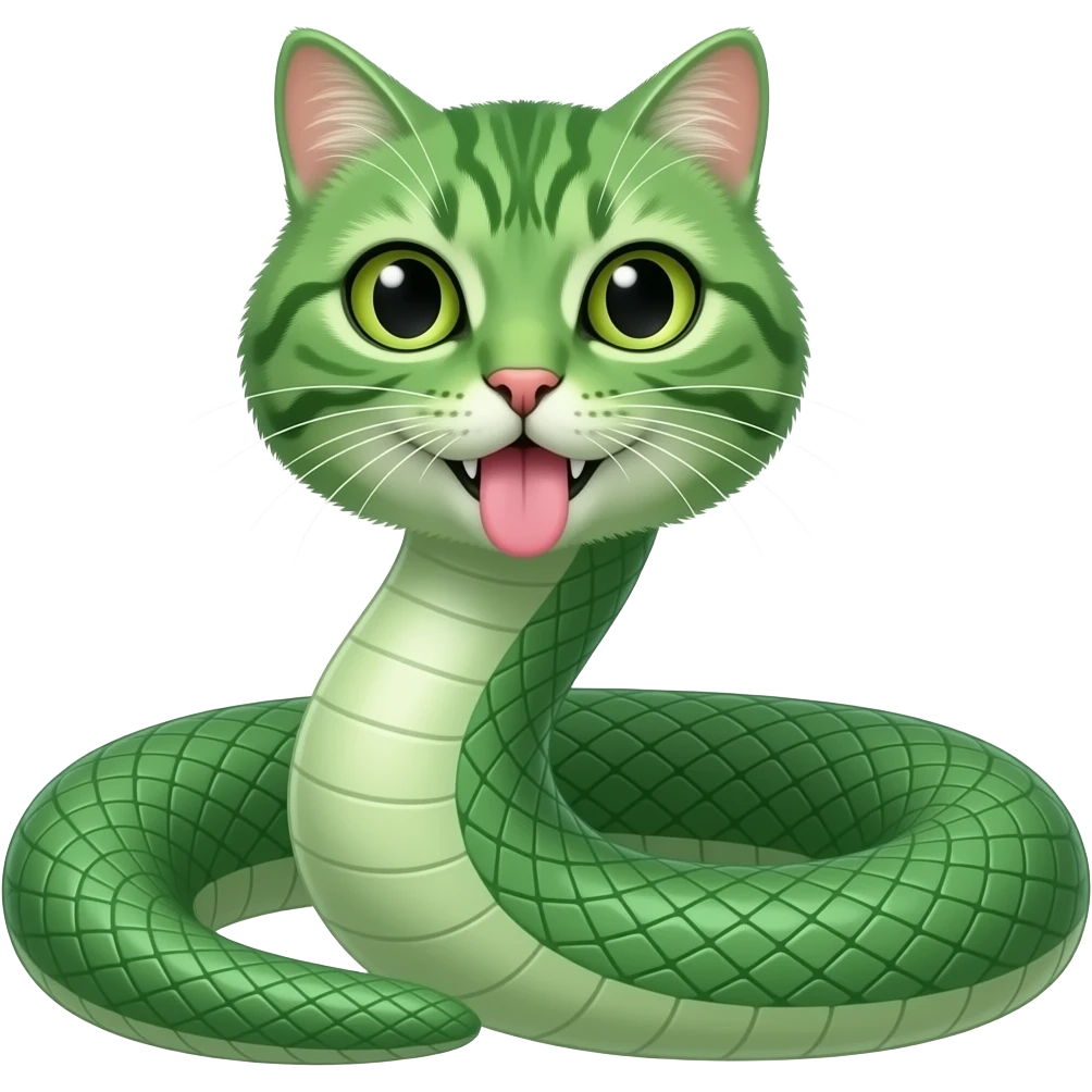 body of a cobra and the head of a kitty hybrid with the tounge hanging out emoji