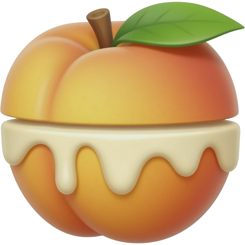 White chocolate dripping from the inside of peach emoji