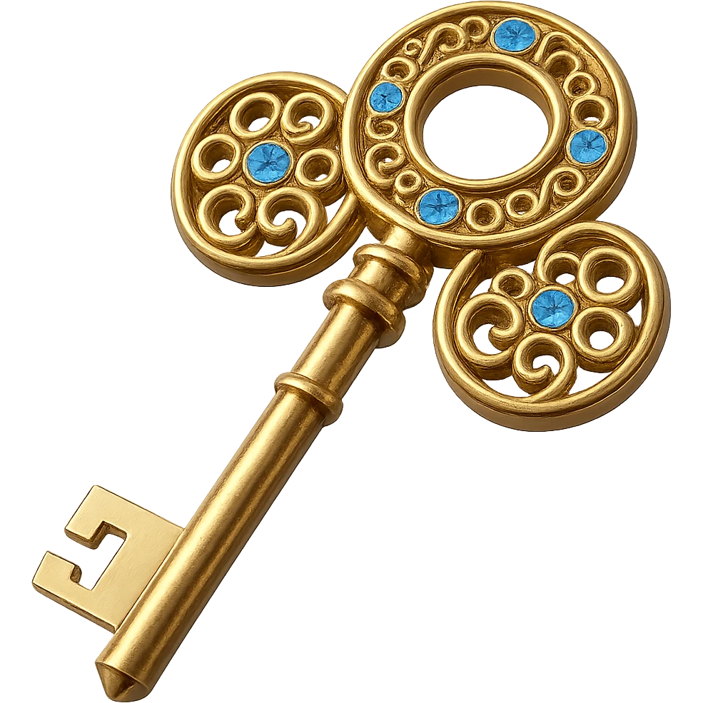 Add shiny blue diamonds to the golden key, keep the background transparent. emoji