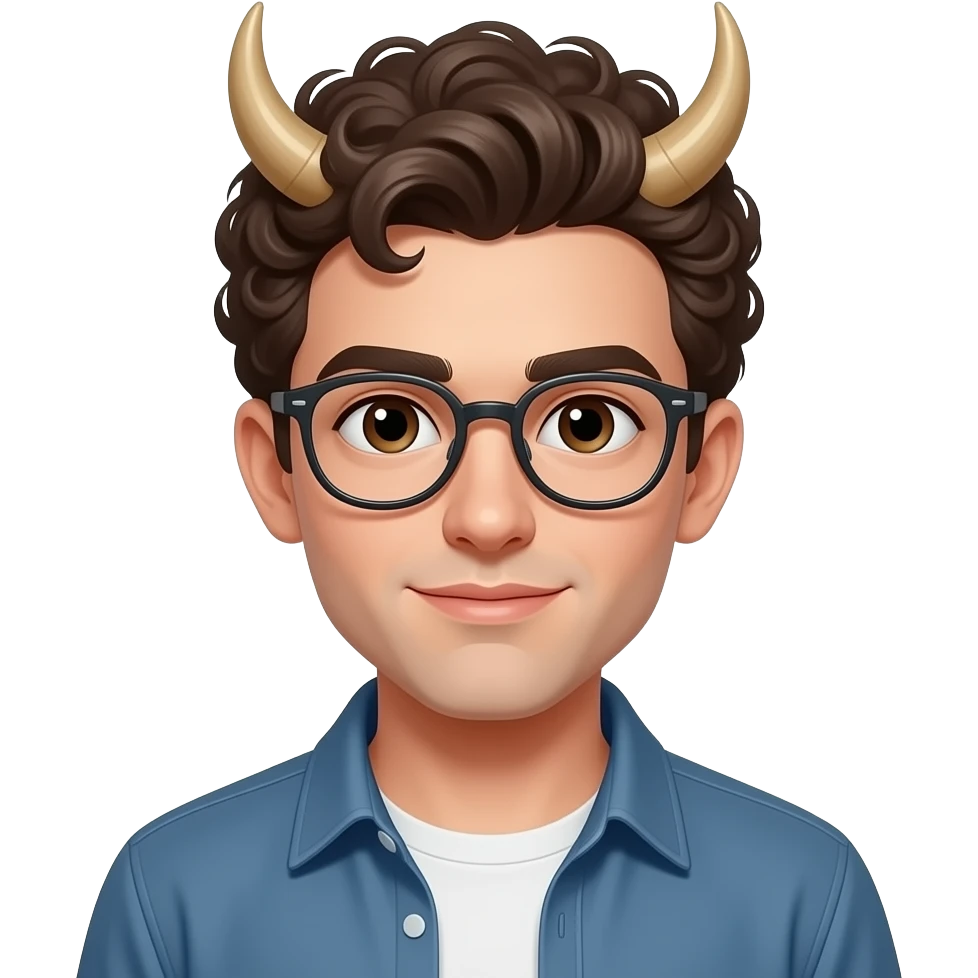 곱슬머리에 뿔테안경을 쓴 20대 남자 emoji