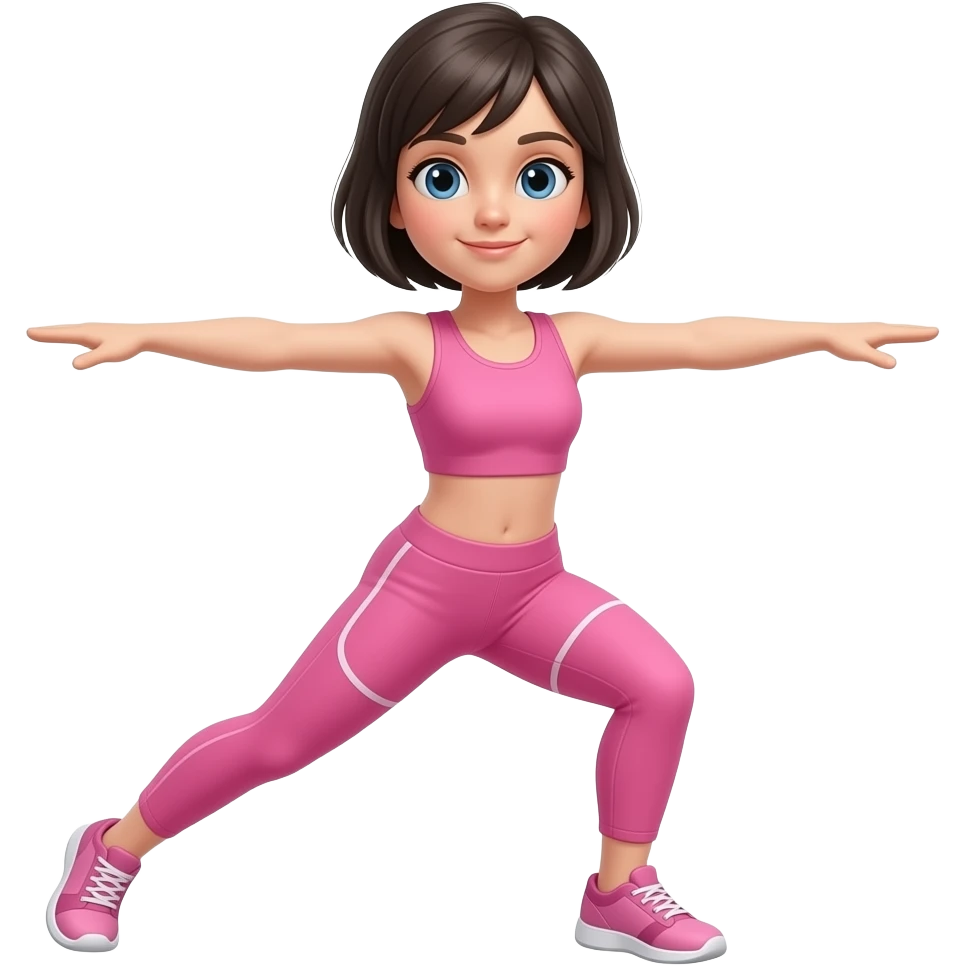 chica con ropa deportiva color rosa, de cabello oscuro y corto, haciendo ejercicio emoji