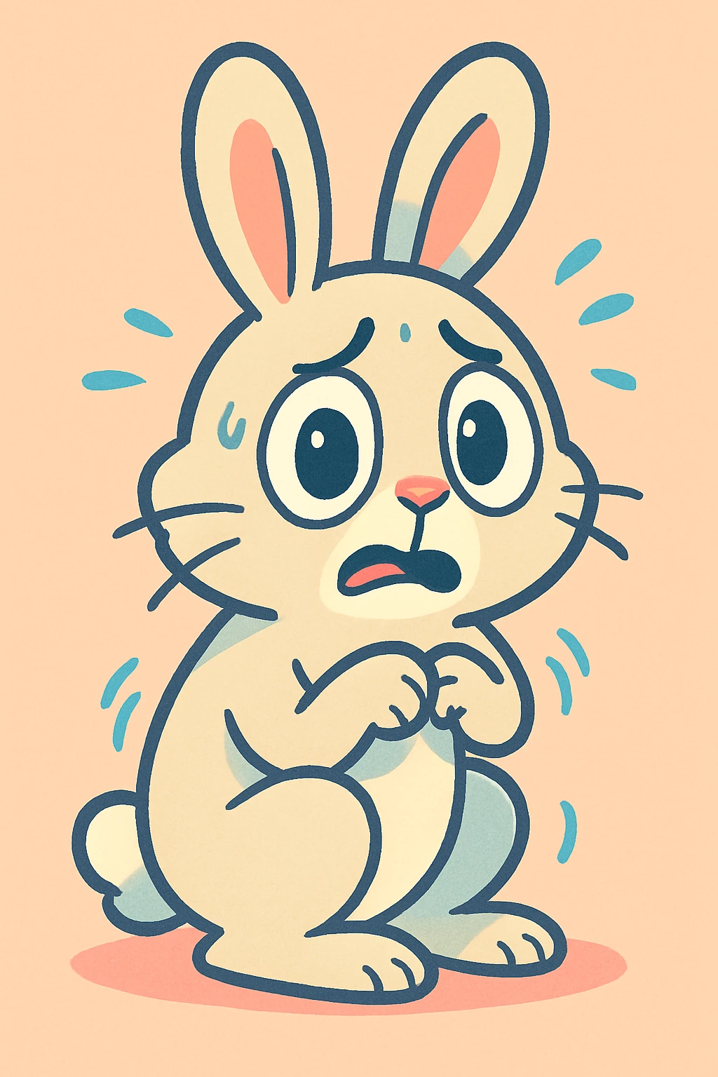 cute scared bunny, soft pastel colors, big eyes, trembling, cartoon style emoji