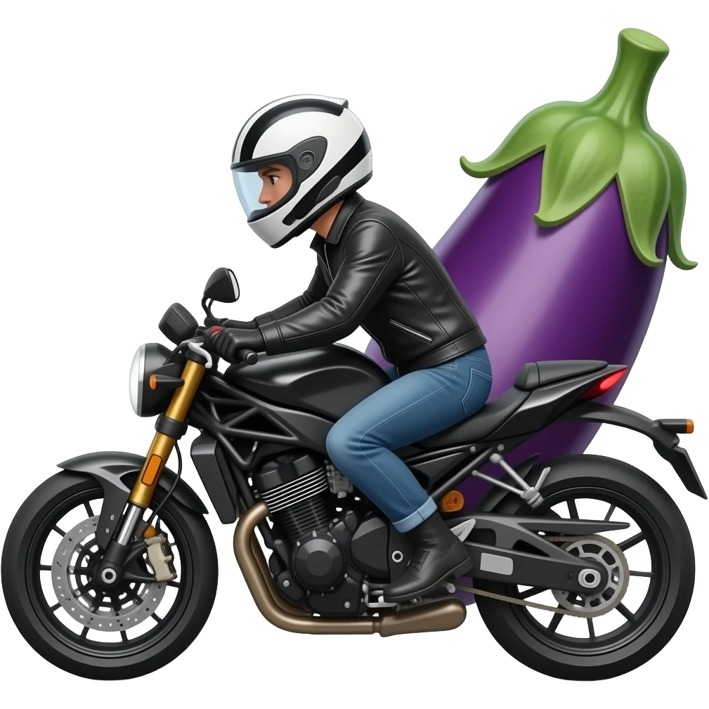Biker riding giant eggplant emoji