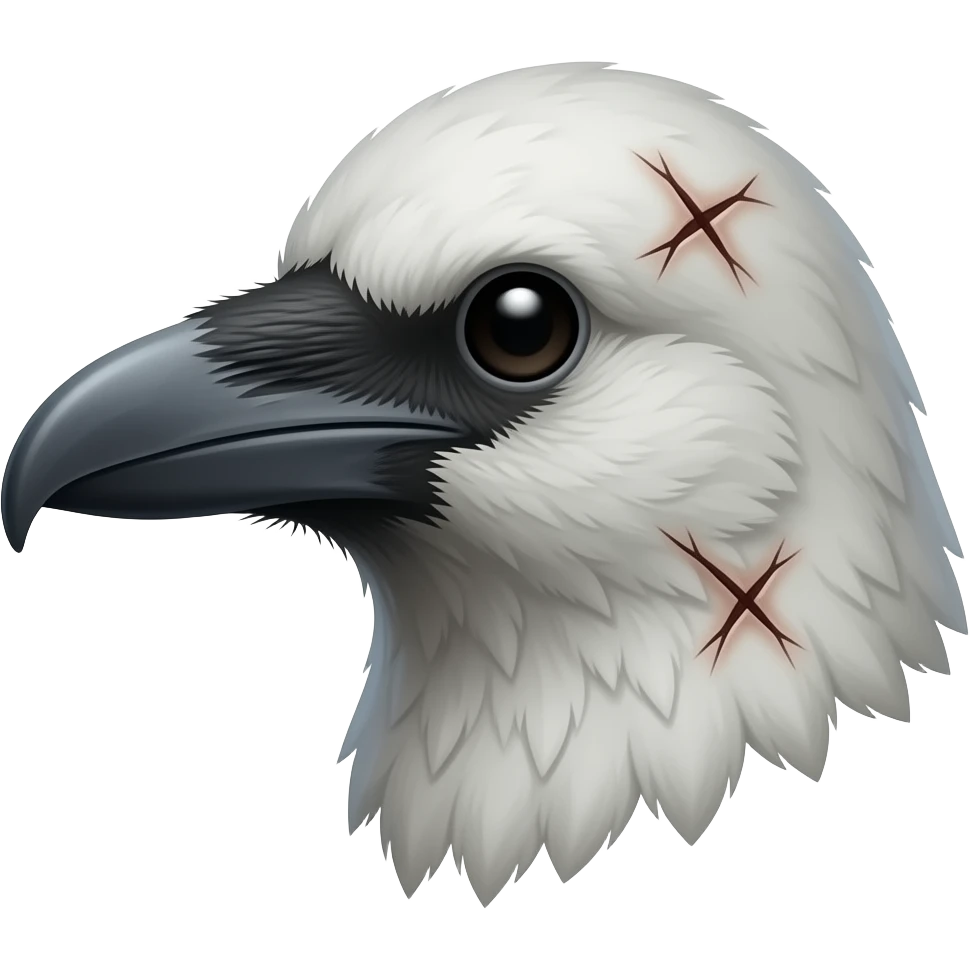 White crow with lots of scars and scratches emoji side profile head emoji