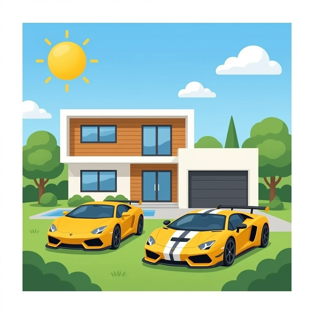 Mega modern house with sport cars emoji