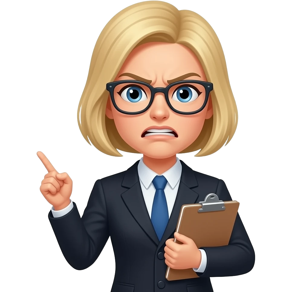 female, blonde, short hair, glasses, lawyer, frusturated, legal pad emoji