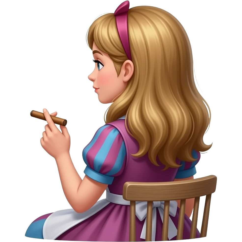 Alice Kingsleigh from Alice in Wonderland sitting down from behind Smoking a blunt emoji
