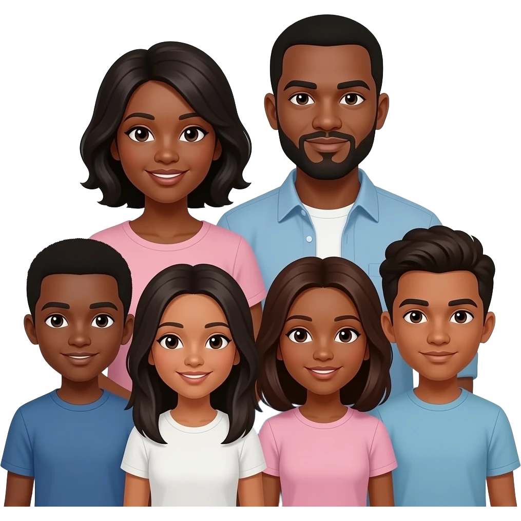 Black Family of 8 Mother father 4 teens girls and 2 teen boys emoji