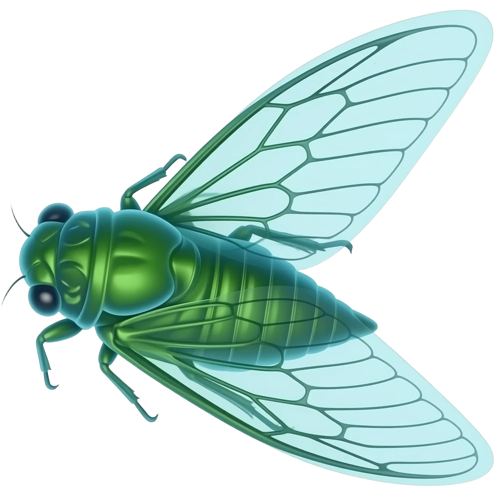 Blue blue and green and green x-ray of a realistic a flying wings spread on its side flying flying flying cicada; emoji