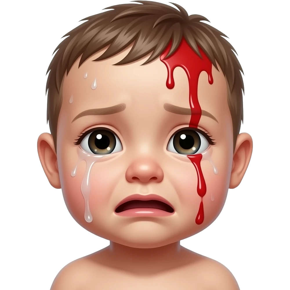 Crying baby with red paint running down face from top emoji