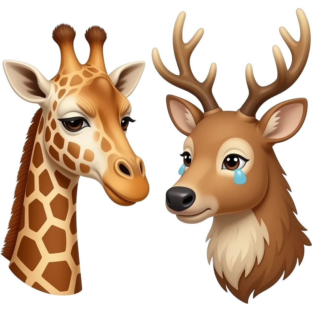 Einfacher Giraffenkopf traurig und Elchkopf traurig und schauen sich an emoji