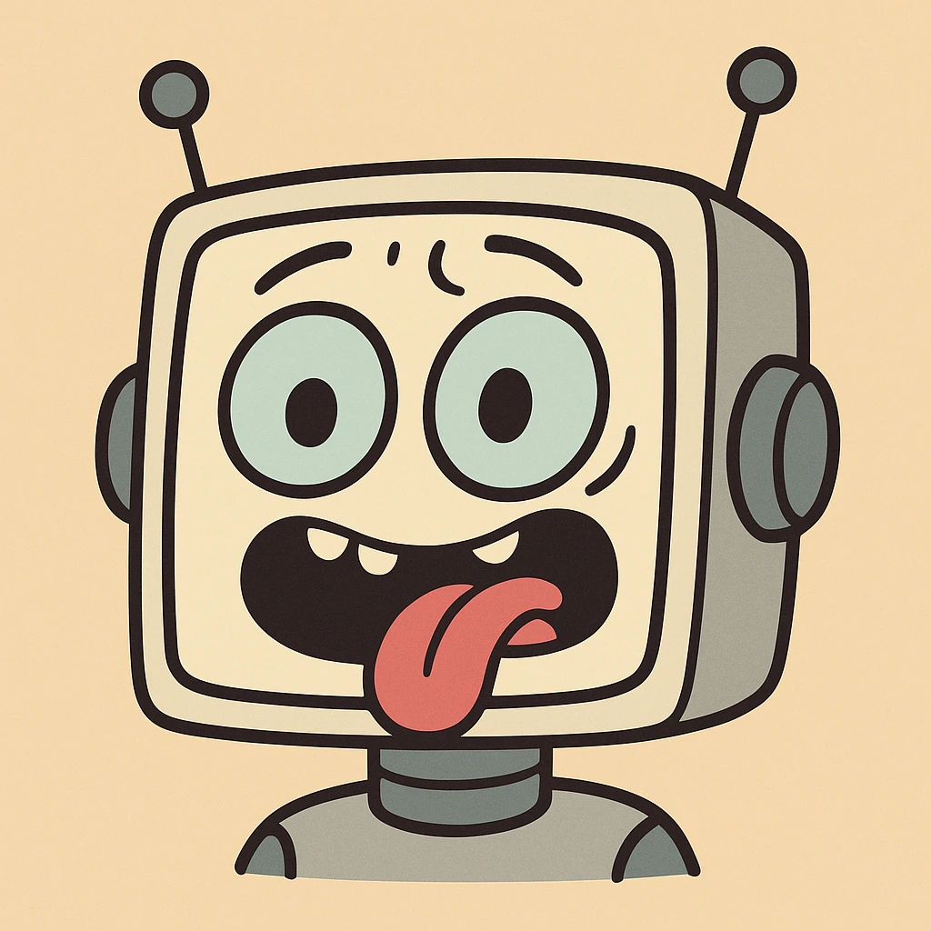 silly AI face with digital features, bold and simple style, suitable for Slack emoji emoji