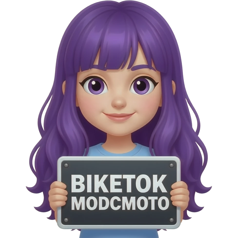 girl with long purple hair with a BIKETOK MODCMOTO sign emoji