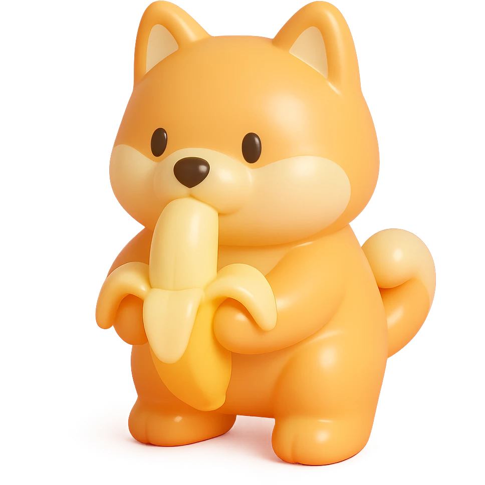 Shiba inu, eating banana emoji