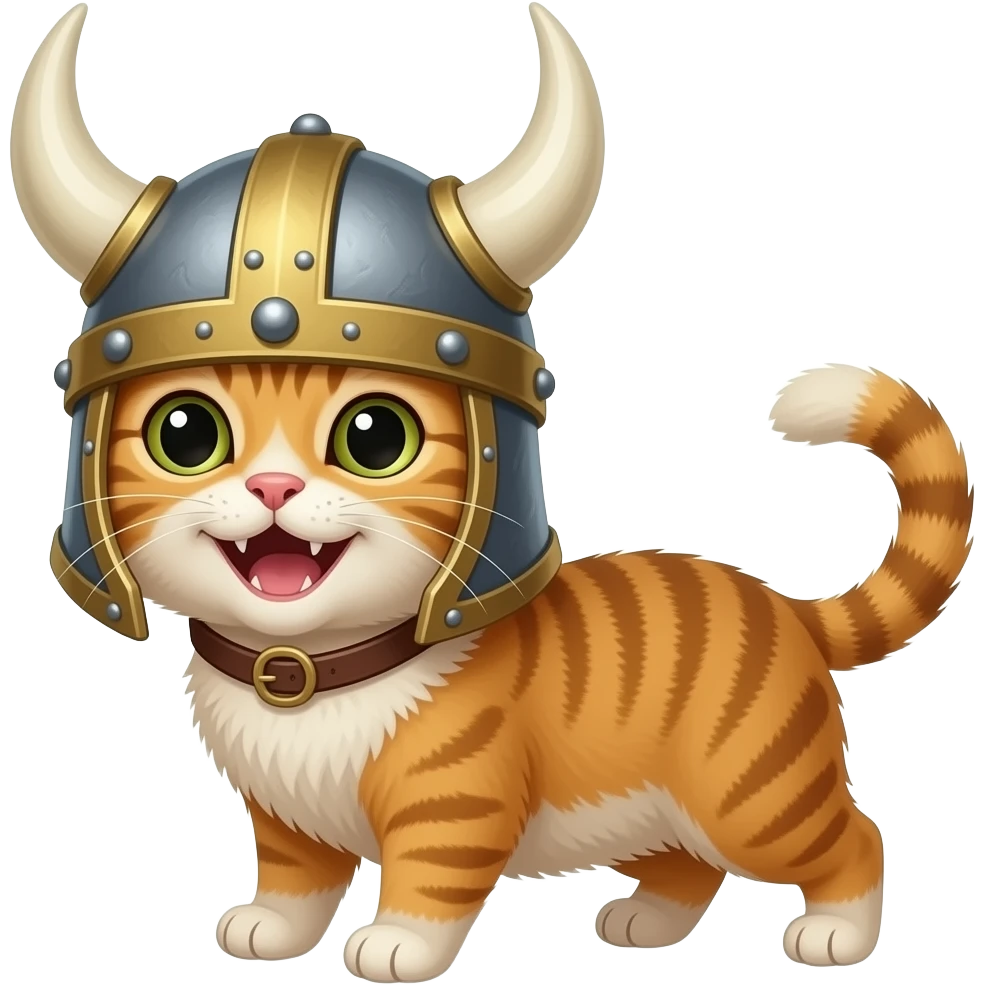 A laughing cat wearing an authentic Viking helmet without horns, like Gjermundbu emoji