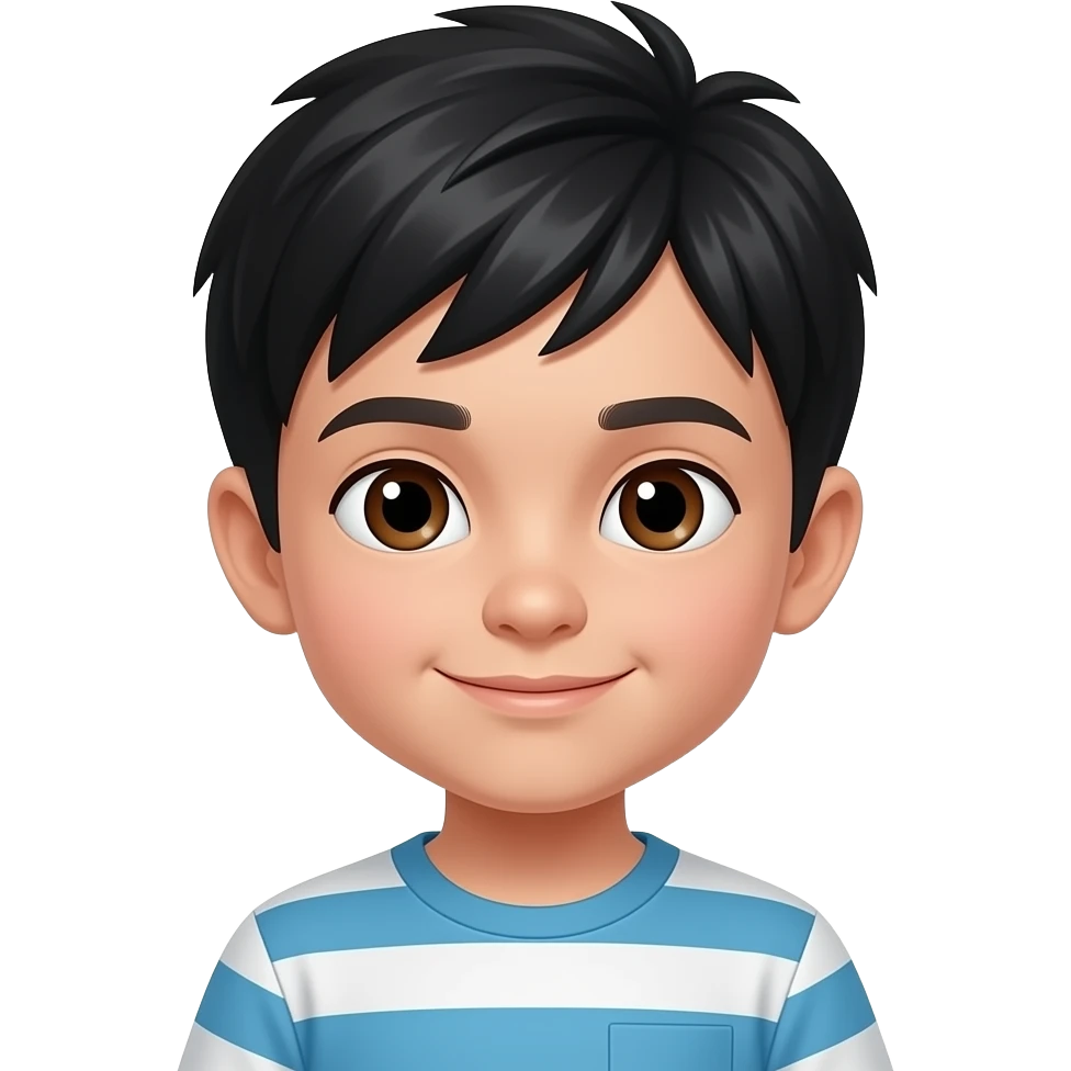 niño 5 años pelo negro ojos marrones flequillo hacia arribacara fina emoji