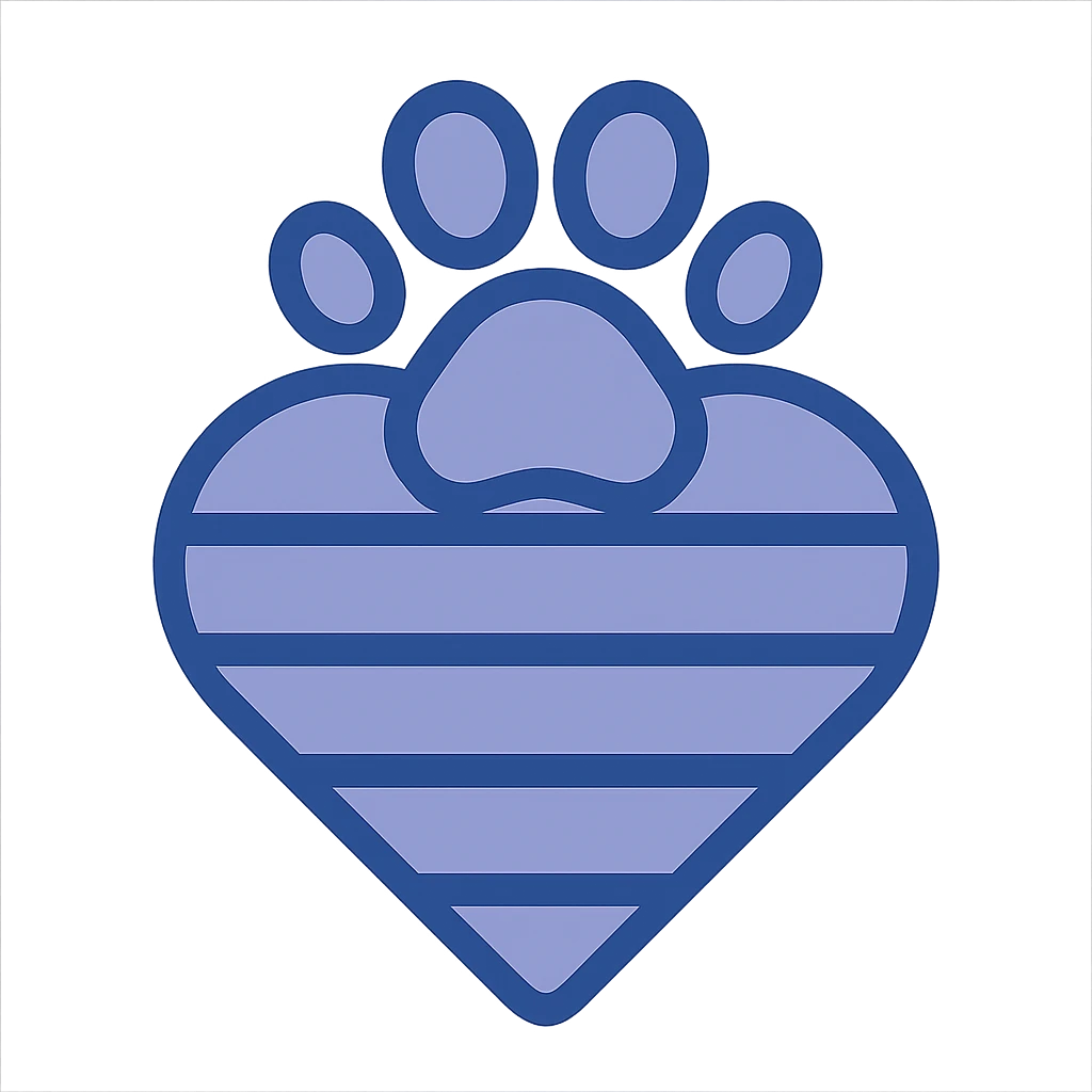 rainbow pride heart with a paw print on top, flat blue style, no text emoji