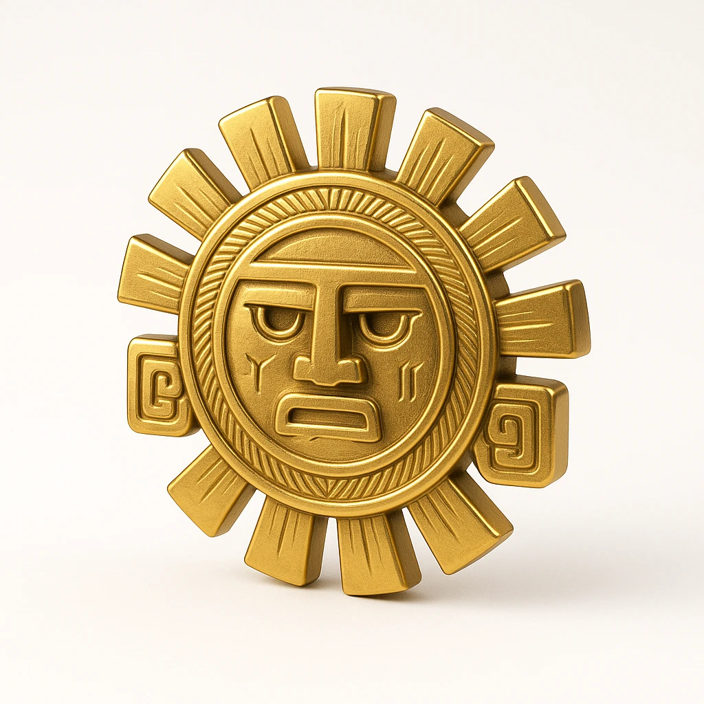 Minimalist Inca logo with stylized sun motif, gold and black, clean lines, modern branding feel emoji