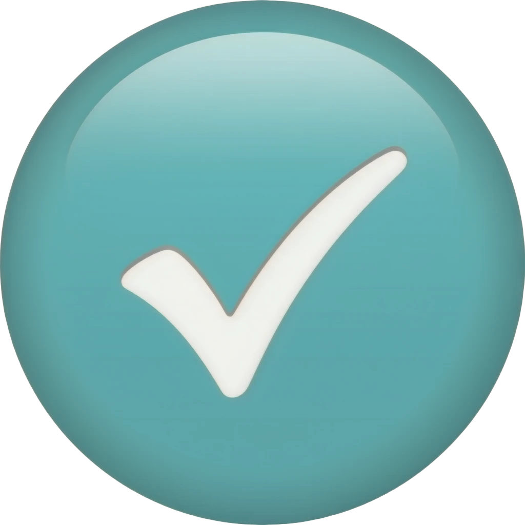 crie uma checkmarck branca com um círculo ciano claro como fundo, não deve ter sombra e nem luz,mas deve ser liso e 2D emoji