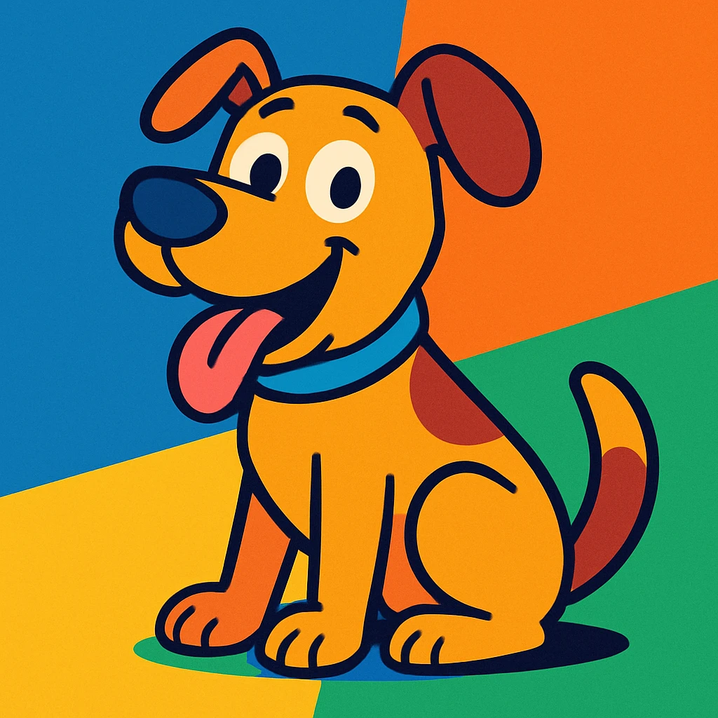 um cachorro feliz, estilo cartoon colorido emoji