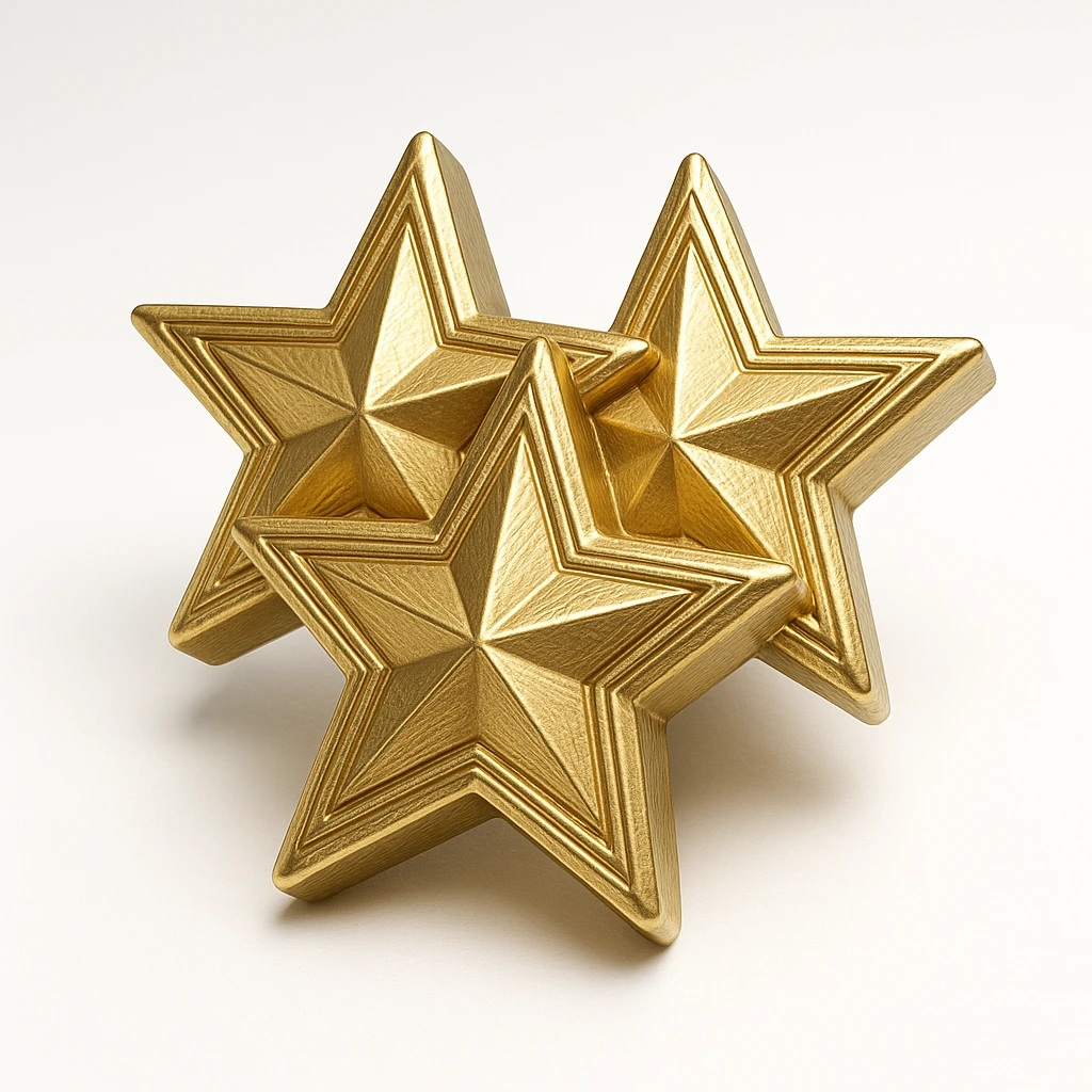 three gold stars, gold objects style emoji
