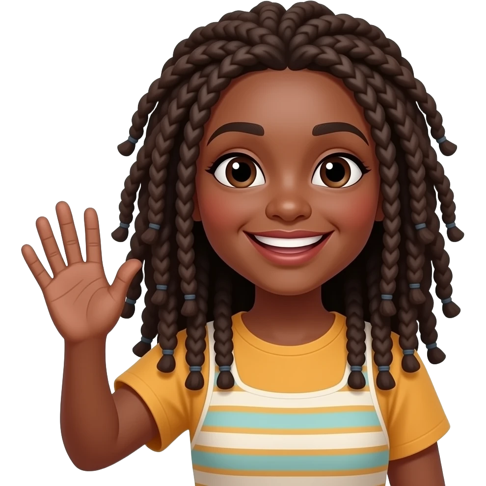 black lady with locs smiling and waving emoji