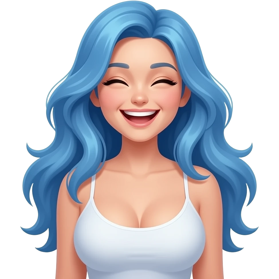 A girl with flowing blue hair and huge boobs laughing emoji