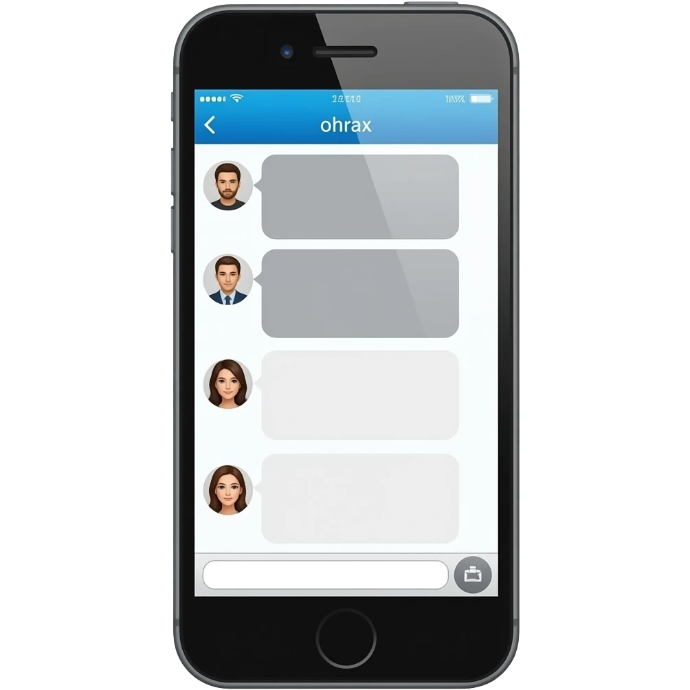 iphone device with messaging app open with profile pictures and medium grey and light grey bubbles emoji