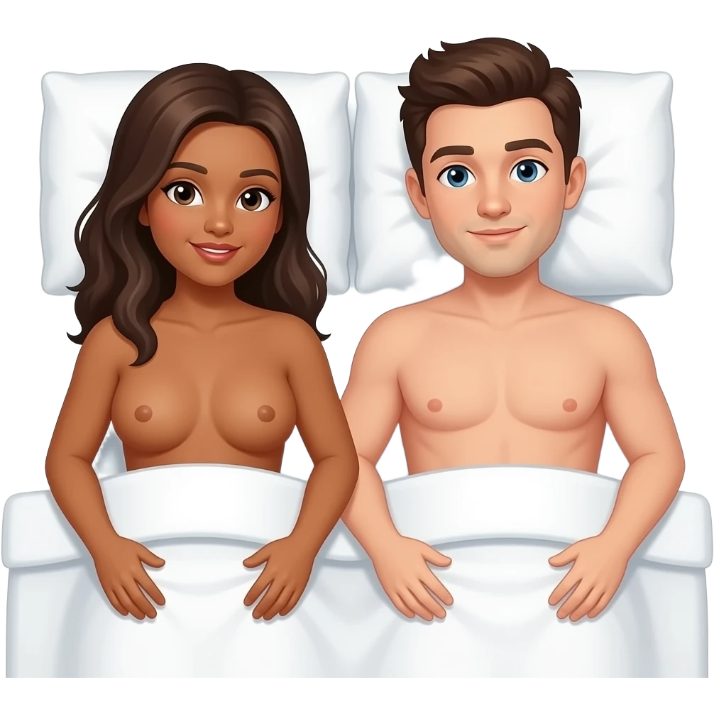 Topless Couple in bed, nipples emoji