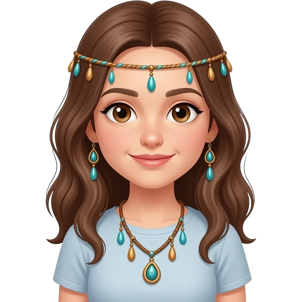 girl with boho head chain with tshirt emoji