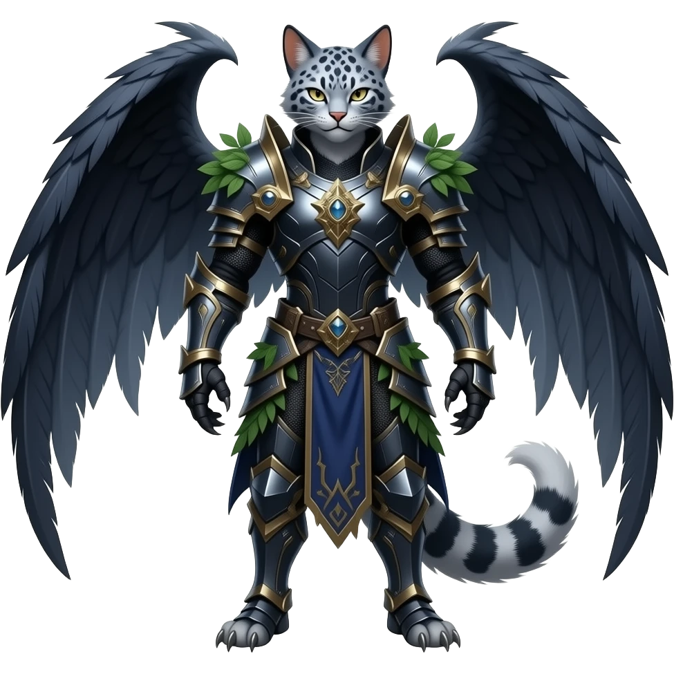 Epic complex knightly divine glorious futuristic detailed dark dusky gloomy deep gothic indigo, realistic Fakémon-Sprigatito-Floragato-Meowscarada-Trico-Sergal-Serval-Vernid-creature (full body) emoji