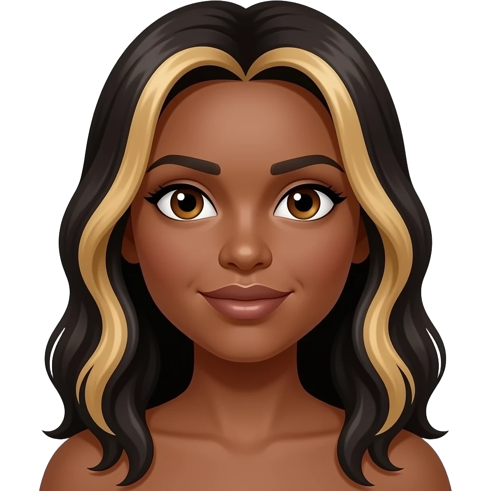 Mixed Light skin black female with long dark hair with blond streaks. Light brown eyes emoji