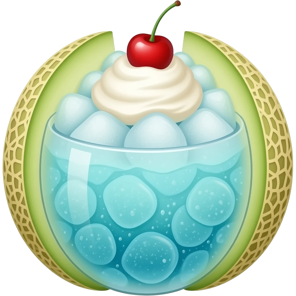 blue japanese melon soda float with ice cream and cherry on top emoji