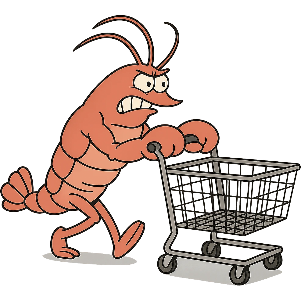 strong lobster pushing a shopping cart, transparent background emoji