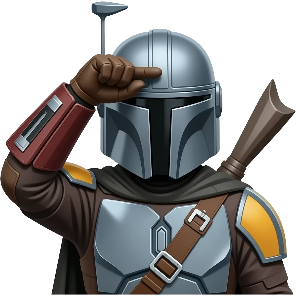 mandalorian     Use classic mandalorian from last images, put a fingerless glove on the hand, PUT THE HAND OVER THE FOREHEAD - Keep everything the same but reverse the thumb position, the thumb is backwards.   FIX THE RIGHT HAND to be correct.  Flat palm to forehead! emoji