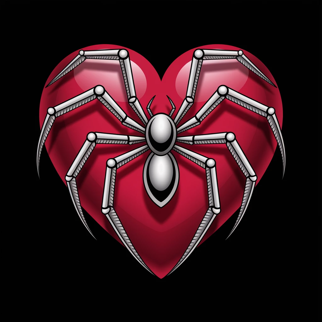 gothic heart with a silver spider emoji